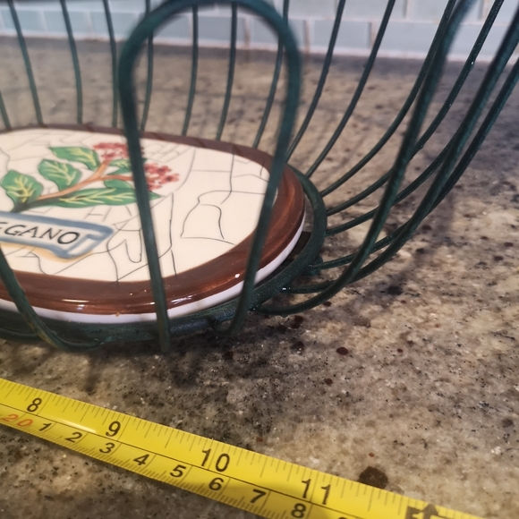 3 for$15 Green Oval 13"Metal Basket With Hand Painted Ceramic Tile Featuring - Picture 4 of 9